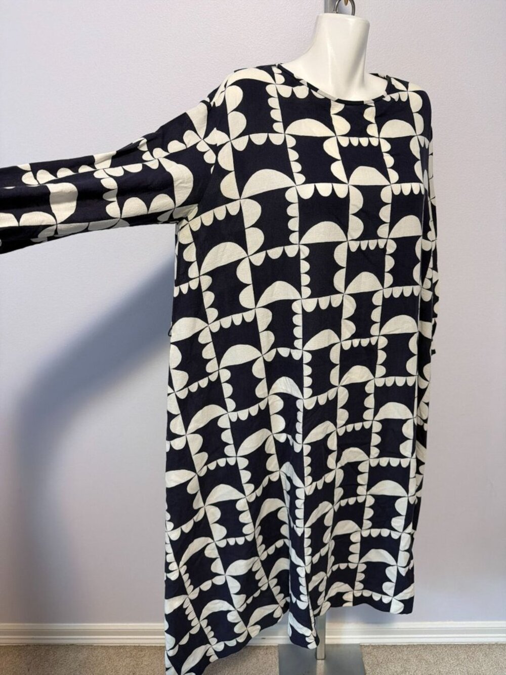 Mina Perhonen Hana Gumo Dress 38 US 6 Navy Abstract Floral Japan Artsy Lagenlook - Picture 10 of 12